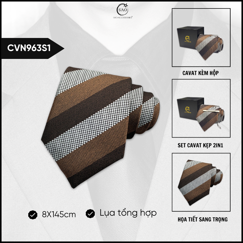 Cà Vạt Nam Lụa Cao Cấp Họa Tiết Sang Trọng Phong Cách Lịch Lãm Dành Cho Nam (CVN963)