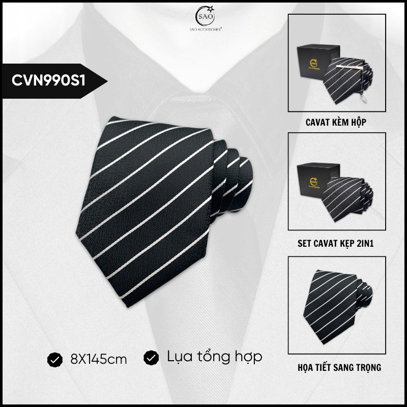 Cà Vạt Nam Lụa Cao Cấp Họa Tiết Sang Trọng Phong Cách Lịch Lãm Dành Cho Nam (CVN990)