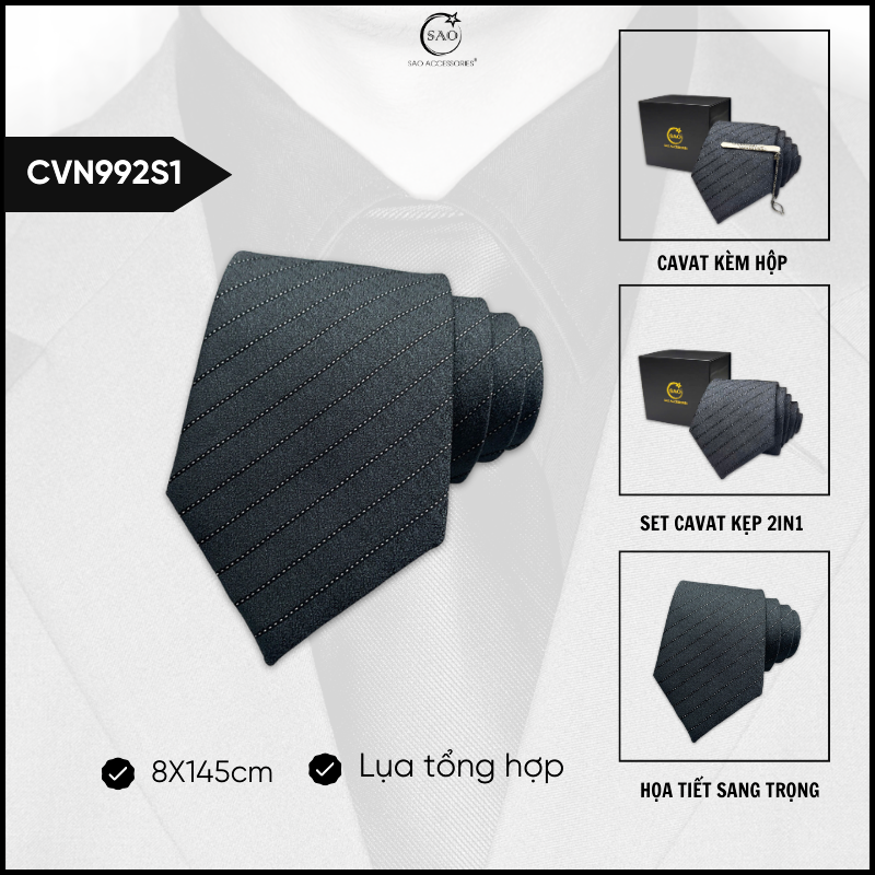 Cà Vạt Nam Lụa Cao Cấp Họa Tiết Sang Trọng Phong Cách Lịch Lãm Dành Cho Nam (CVN992)