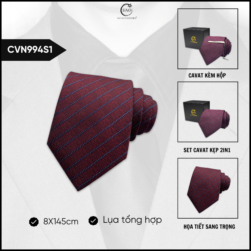Cà Vạt Nam Lụa Cao Cấp Họa Tiết Sang Trọng Phong Cách Lịch Lãm Dành Cho Nam (CVN994)