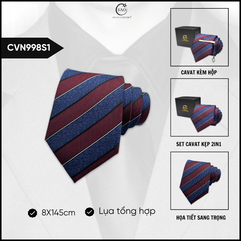 Cà Vạt Nam Lụa Cao Cấp Họa Tiết Sang Trọng Phong Cách Lịch Lãm Dành Cho Nam (CVN998)
