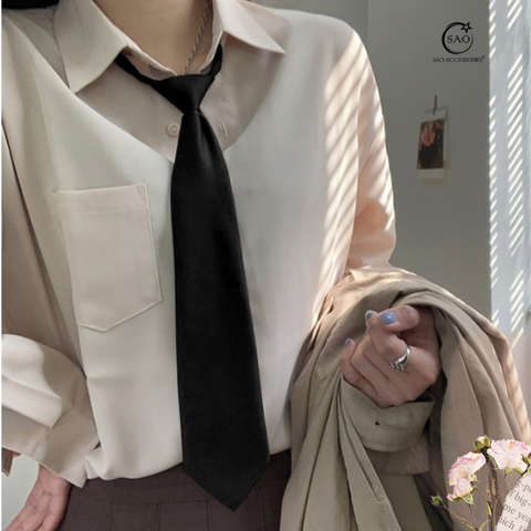 Caravat Nữ Silk Cao Cấp Văn Phòng Màu Xanh Đen (CVNU65)