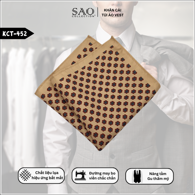 Pocket Square Nam Cho Trang Phục Vest Xám (KCT452)