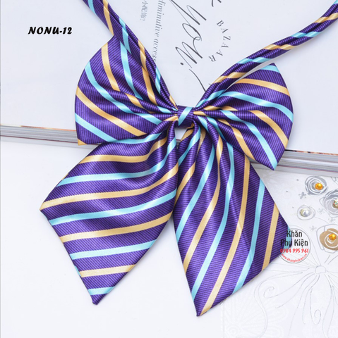 Nơ Cài Áo Nơ Đeo Cổ Nữ Kẻ Sọc Màu Tím (NONU12)