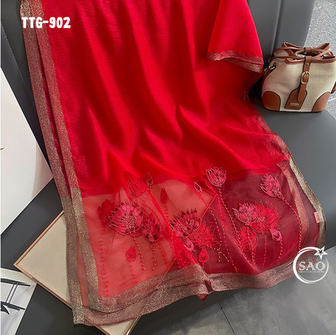 Khăn Choàng Tơ Tằm Gân Thêu Hoa Cao Cấp (TTG902)