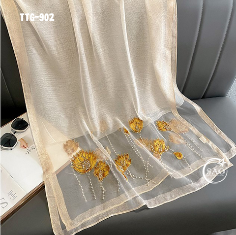 Khăn Choàng Tơ Tằm Gân Thêu Hoa Cao Cấp (TTG902)