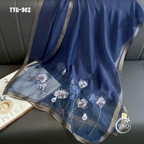 Khăn Choàng Tơ Tằm Gân Thêu Hoa Cao Cấp (TTG902)