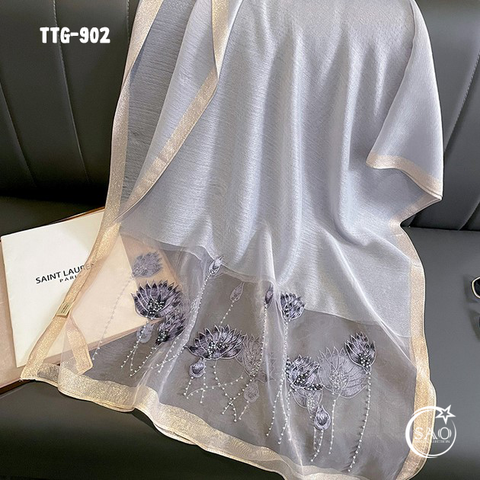 Khăn Choàng Tơ Tằm Gân Thêu Hoa Cao Cấp (TTG902)