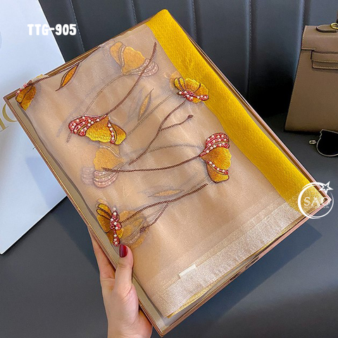 Khăn Choàng Tơ Tằm Gân Thêu Hoa Cao Cấp (TTG905)