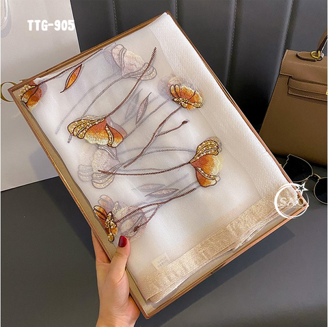 Khăn Choàng Tơ Tằm Gân Thêu Hoa Cao Cấp (TTG905)