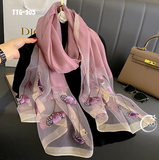 Khăn Choàng Tơ Tằm Gân Thêu Hoa Cao Cấp (TTG905)