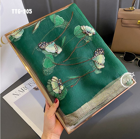 Khăn Choàng Tơ Tằm Gân Thêu Hoa Cao Cấp (TTG905)