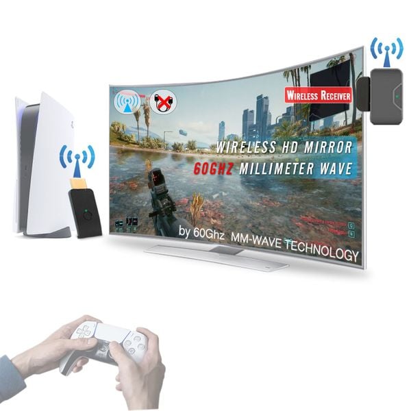 Bộ truyền HDMI không dây tần số 60GHZ Aturos HD60, không delay, hỗ trợ chơi game dùng cho Laptop, Android, PS4, PS5, Nintendo Switch, máy chiếu