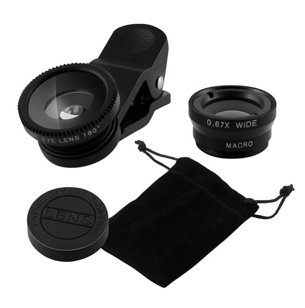 Bộ kính lens cho điện thoại góc rộng, fisheye, macro 3 trong 1 Aturos Universal Clip Lens