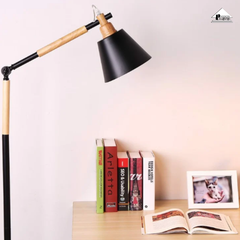 Đèn Sàn Đứng Bắc Âu Khung Sắt Phối Gỗ Trang Trí Phòng Khách Phòng Ngủ