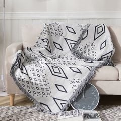 Chăn Phủ Sofa Dệt Kim Tông Đen Họa Tiết Hình Học Châu Âu Trắng Đen