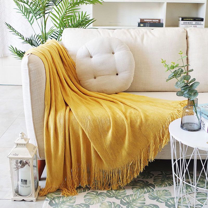 Set Gối Tựa Lưng Phối Khăn Phủ Sofa Tông Vàng 01