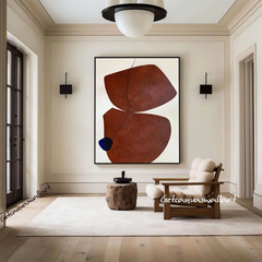 Tranh Treo Tường Wabi Sabi Trừu Tượng Sơn Dầu Tông Nâu Đỏ Đậm