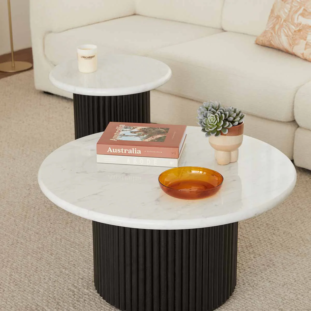Bàn Trà Gỗ Chân Tròn Mặt Đá Ceramic