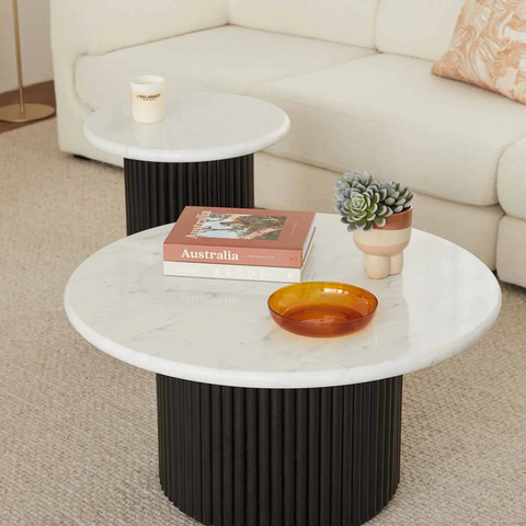 Bàn Trà Gỗ Chân Tròn Mặt Đá Ceramic