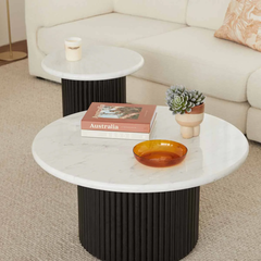 Bàn Trà Gỗ Chân Tròn Mặt Đá Ceramic