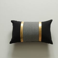 Vỏ Gối Tựa Lưng Áo Gối Trắng Đen Phối Viền Vàng Phong Cách Đơn Giản