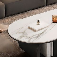 Bàn Trà Oval Chân Gỗ Mặt Đá Casual