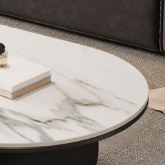 Bàn Trà Oval Chân Gỗ Mặt Đá Casual