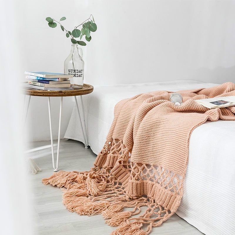 Chăn Đan Len Dệt Tua Rua Kiểu Mỹ Decor Sofa Giường Ngủ