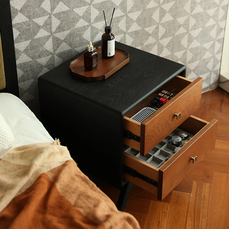 Tủ Đầu Giường Retro Đen Mờ Phối Nâu