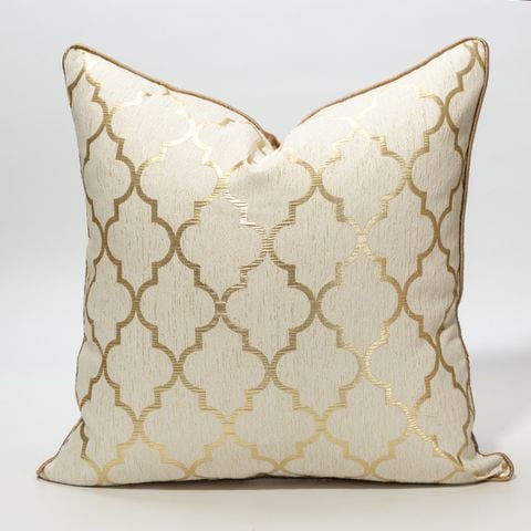 Vỏ Gối Tựa Lưng Trang Trí Thêu Cao Cấp Size 50cm - Kim Cương Vàng