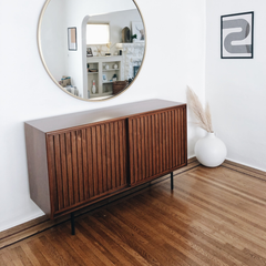 Tủ Console Sọc Dọc Cửa Lùa Chân Sắt