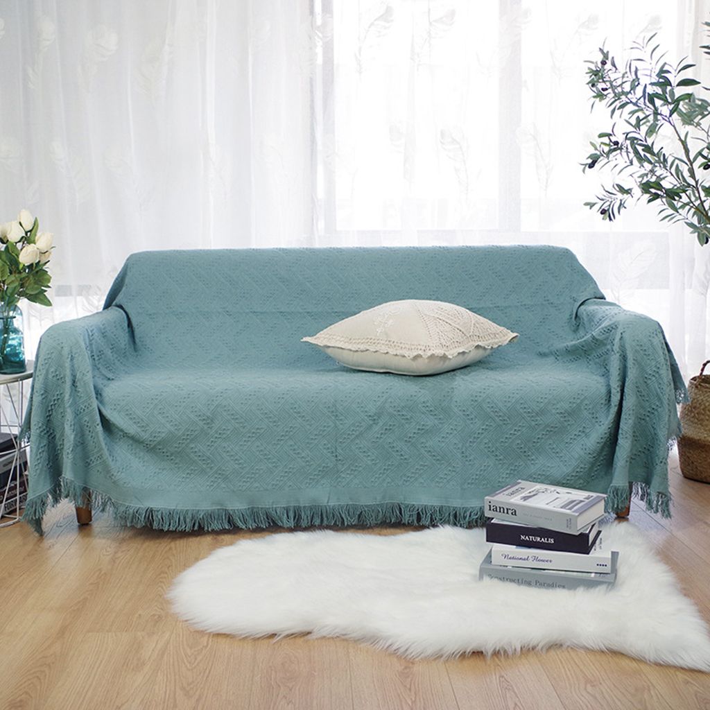 Chăn Phủ Sofa Caro Kẻ Sọc Đan Lưới Màu Pastel