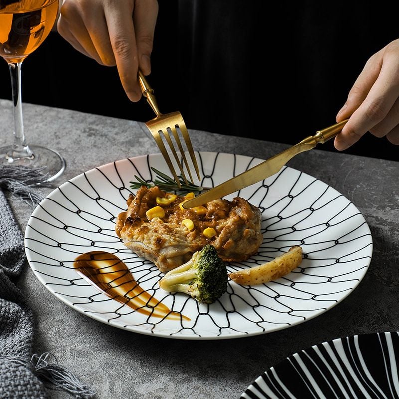 Dĩa Ăn Tròn Họa Tiết Lưới Bắc Âu