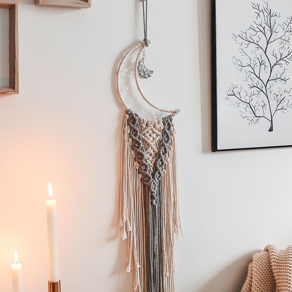 Dream catcher Mặt Trăng Dệt Phối Xám Trắng