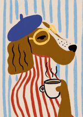 Tranh Treo Tường Funny Cún Cầm Cốc Cafe