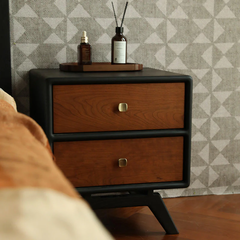 Tủ Đầu Giường Retro Đen Mờ Phối Nâu