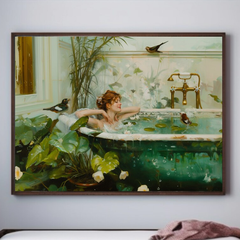 Tranh Treo Tường Painting Art Thiếu Nữ Tắm