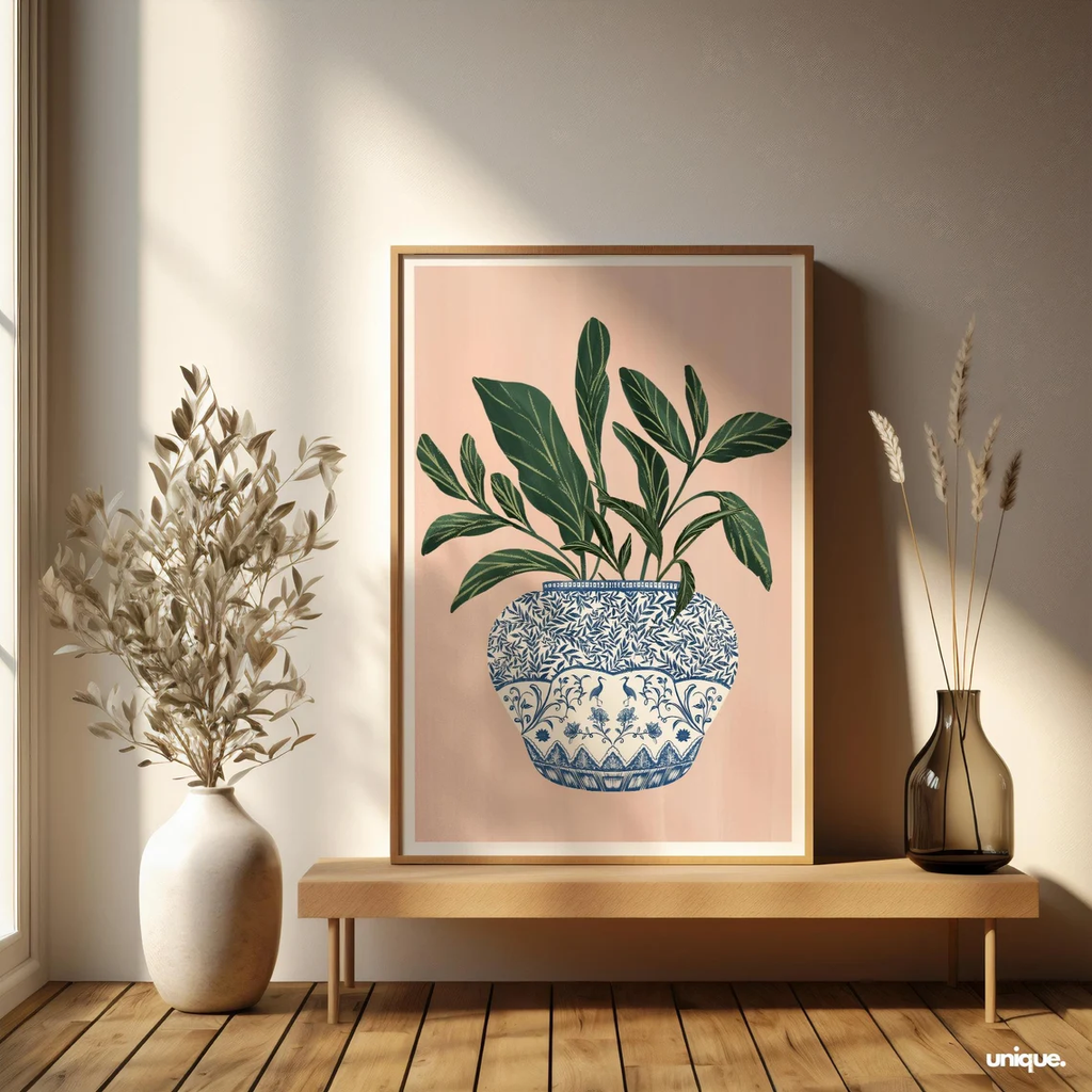 Tranh Treo Tường Trừu Tượng Bình Hoa Chinoiserie