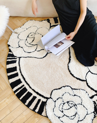 Thảm Tròn Lông Cashmere Hoa Hồng Màu Be Phong Cách Pháp