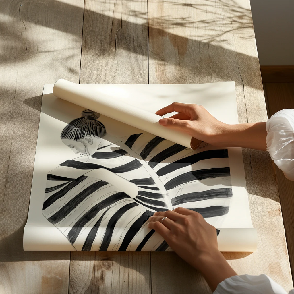 Tranh Nghệ Thuật Trang Trí Hiện Đại Hình Cô Gái Sọc Trắng Đen