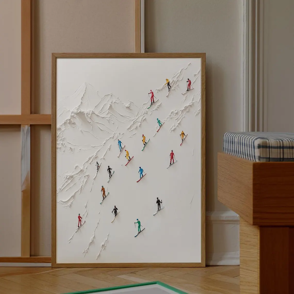 Tranh Treo Tường Abstract Art Tiny People Skiing Snowy Moutains