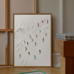Tranh Treo Tường Abstract Art Tiny People Skiing Snowy Moutains