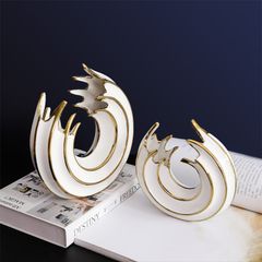 Bình Hoa Gốm Sứ Tròn Phủ Vàng Hình Sóng Hiện Đại