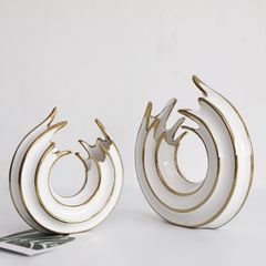 Bình Hoa Gốm Sứ Tròn Phủ Vàng Hình Sóng Hiện Đại