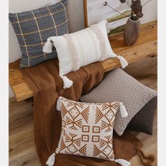 Vỏ Gối Tựa Lưng Sofa Bohemian Tua Rua Đan Len Phối Màu Wabi Sabi