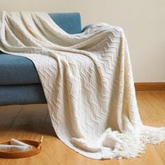 Chăn Thun Đan Len Dệt Kim Họa Tiết Ziczac Trang Trí Giường Ghế Sofa