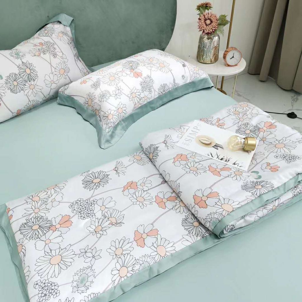 Bộ Drap 4 Món Tencel Mền Chần Bông Mềm Mát 60S Mẫu 2