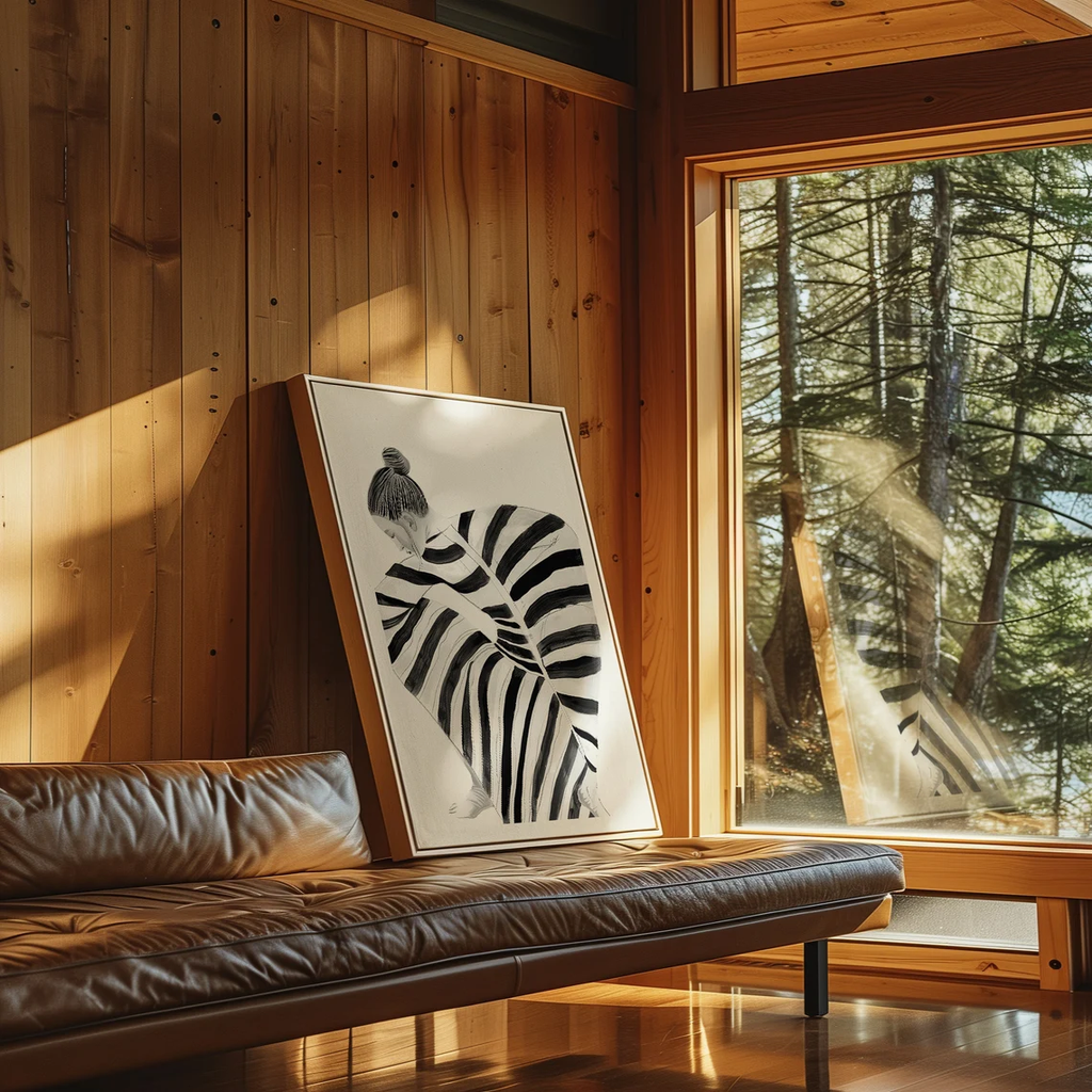 Tranh Nghệ Thuật Trang Trí Hiện Đại Hình Cô Gái Sọc Trắng Đen