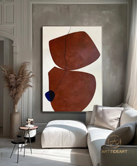 Tranh Treo Tường Wabi Sabi Trừu Tượng Sơn Dầu Tông Nâu Đỏ Đậm